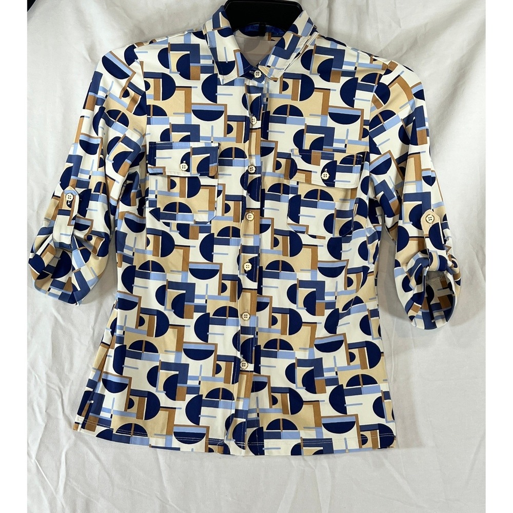 J. McLaughlin XS Geometric Button Front Blouse - image 1